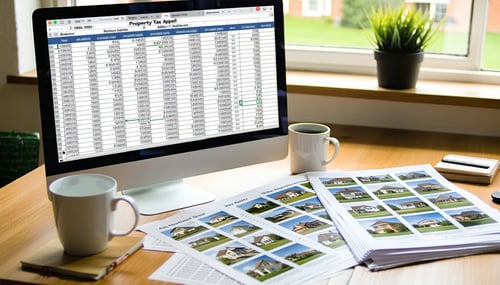 The image depicts a neatly organized spreadsheet on a computer screen displaying data for a property tax appeal The spreadsheet contains rows and columns filled with information about various properties including their addresses assessed fair market-2