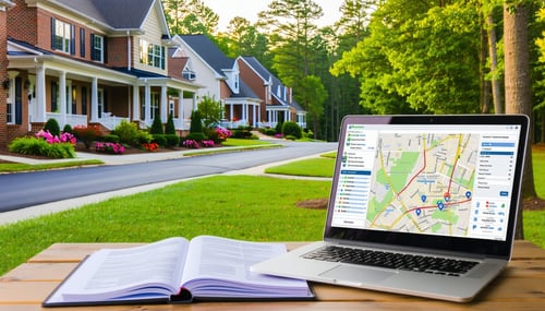 The image depicts a serene suburban neighborhood in Cobb County Georgia with wellmaintained singlefamily homes lining a quiet street Each house exhibits distinct architectural styles showcasing brick facades and inviting front porches adorned with co