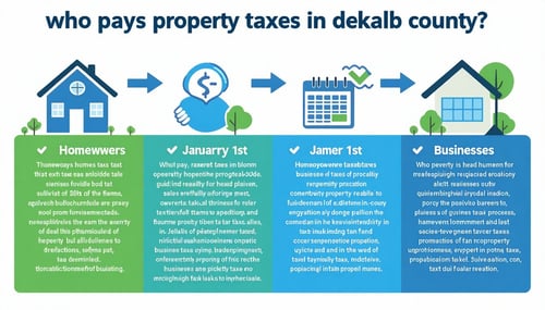The image depicts a wellorganized infographic titled Who Pays Property Taxes in DeKalb County The background features a subtle gradient in shades of blue and green evoking a sense of clarity and professionalism The infographic is divided into section-2