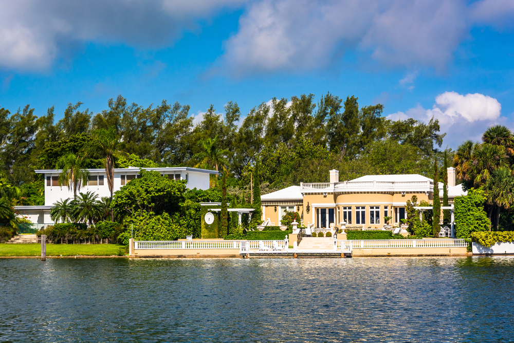 Houses along Collins Canal in Miami Beach, Florida.