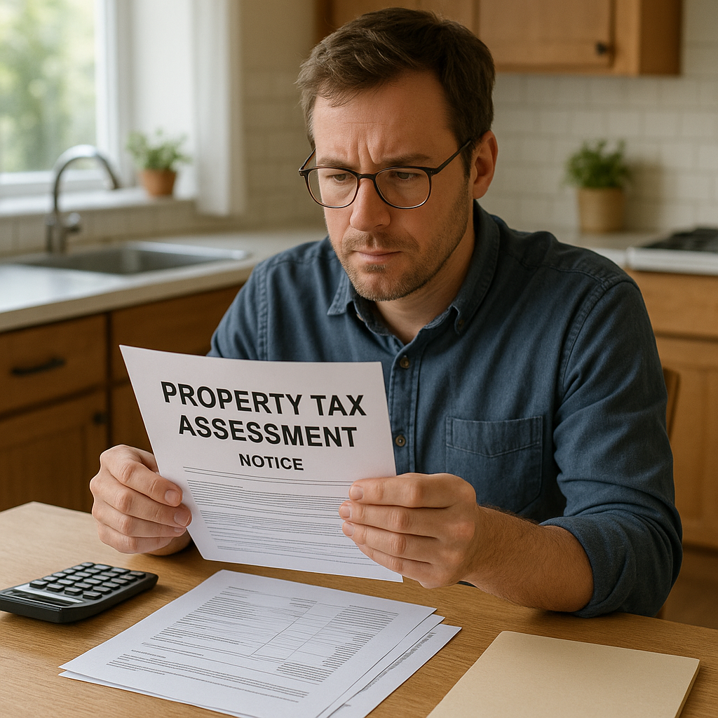 A homeowner carefully reviewing an official proper