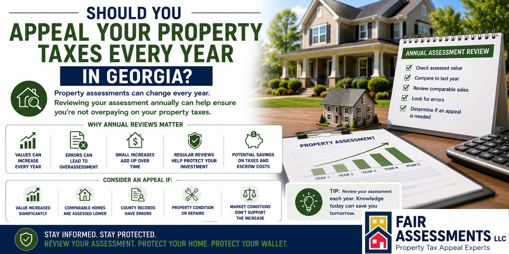Georgia homeowner reviewing annual property tax assessment notices and comparable sales data