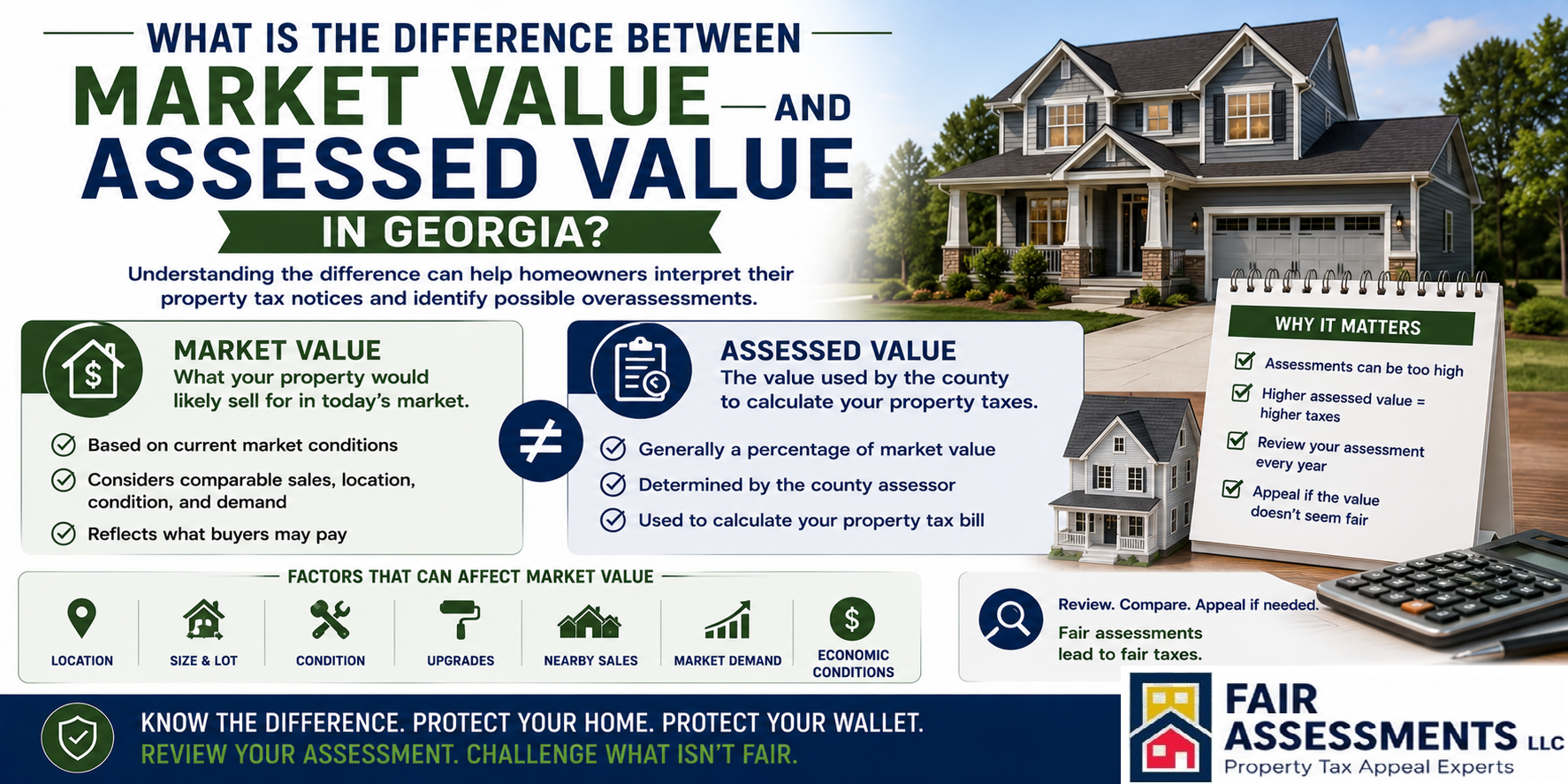 Georgia homeowner reviewing market value and assessed value on a property tax assessment notice